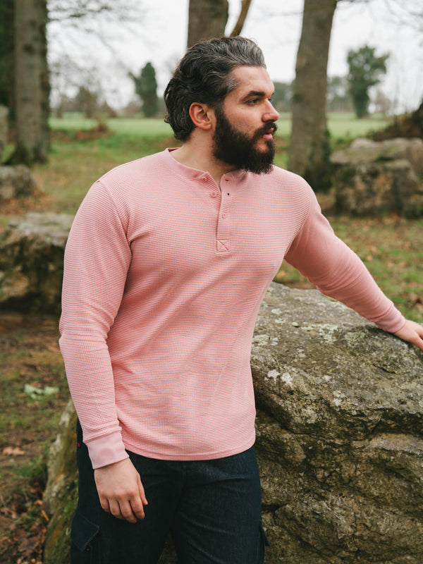 Pétrone Henley cormac manches longues coton bio Tencel rose homme