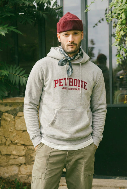Pétrone sweat capuche hoodie homme Tencel coton bio gris chiné clair