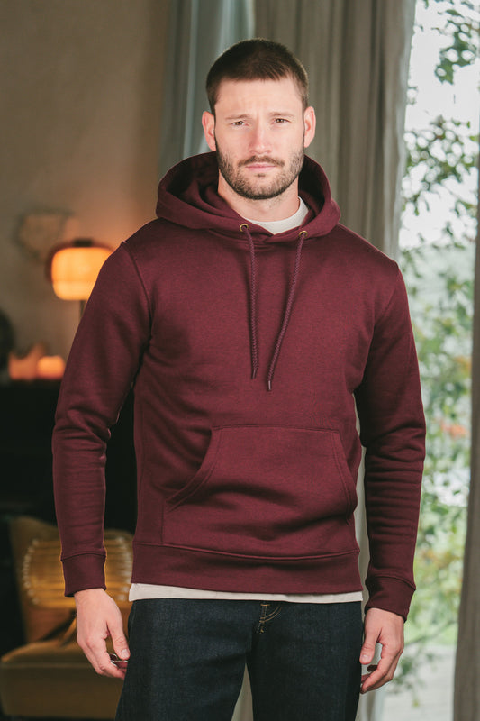 Pétrone sweat capuche hoodie homme Tencel coton bio bordeaux foncé homme
