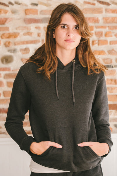 Pétrone sweat capuche hoodie homme Tencel coton bio gris anthracite chiné homme