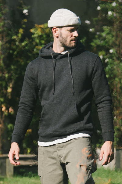 Pétrone sweat capuche hoodie homme Tencel coton bio gris anthracite chiné homme