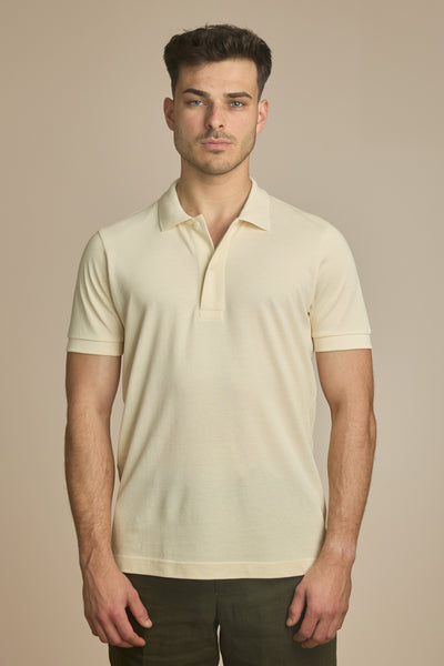 Pétrone Polo manches courtes Tencel coton bio écru homme