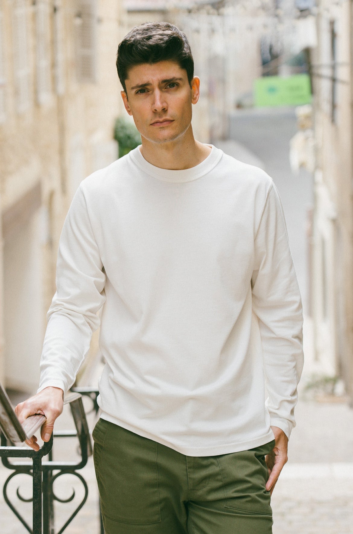 Pétrone T-shirt manches courtes coton bio tencel blanc crème homme