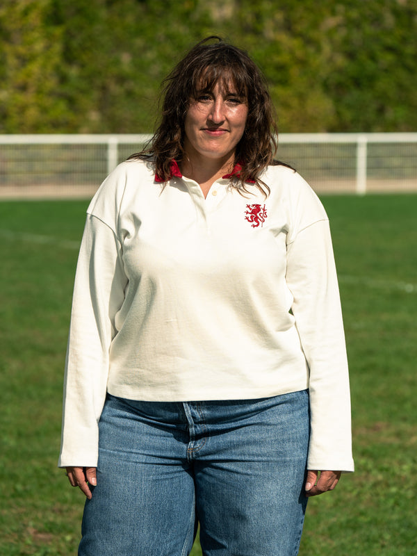 Pétrone RCA Polo manches longues héritage rugby coton bio écru femme
