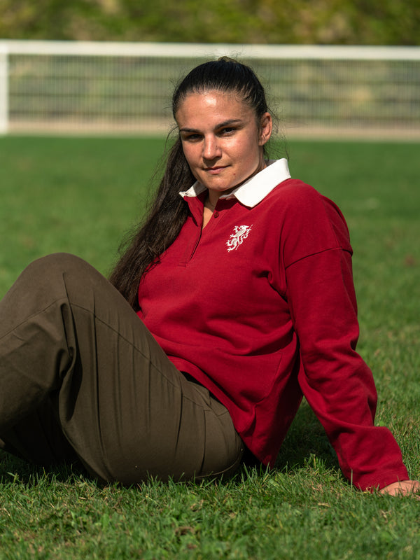 Pétrone RCA Polo manches longues héritage rugby coton bio rouge femme