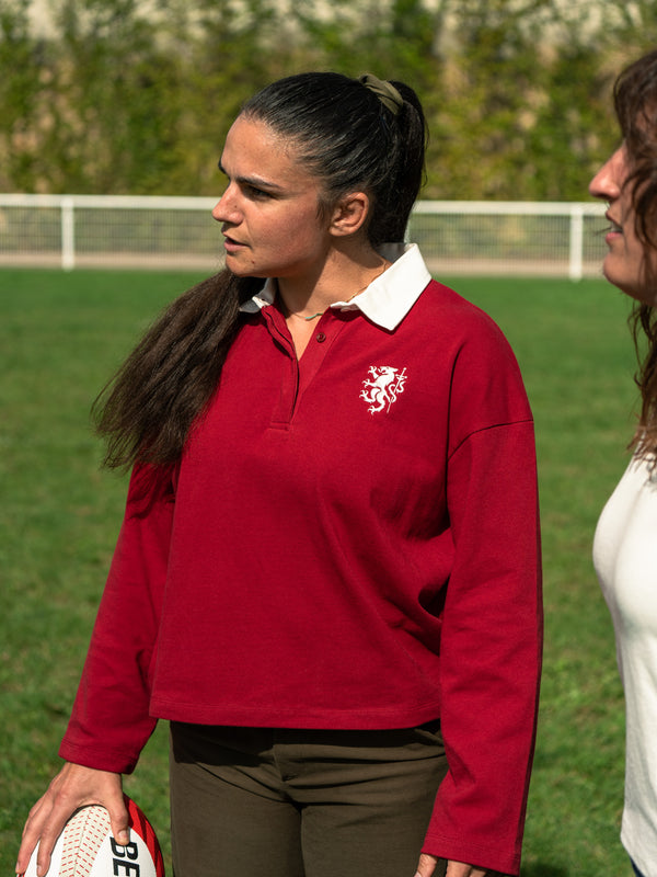 Pétrone RCA Polo manches longues héritage rugby coton bio rouge femme