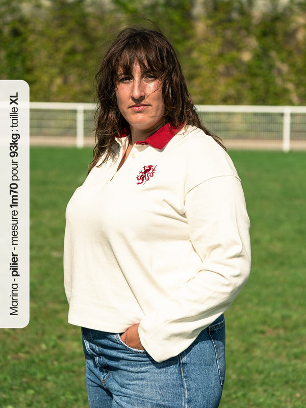 Pétrone RCA Polo manches longues héritage rugby coton bio écru femme