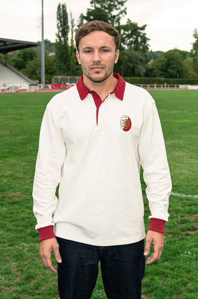 Pétrone RCA Polo manches longues héritage rugby coton bio écru homme
