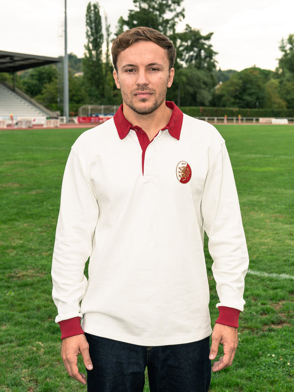 Pétrone RCA Polo manches longues héritage rugby coton bio écru homme