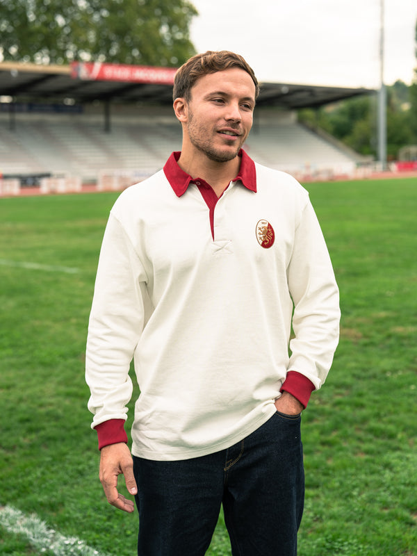 Pétrone RCA Polo manches longues héritage rugby coton bio écru homme