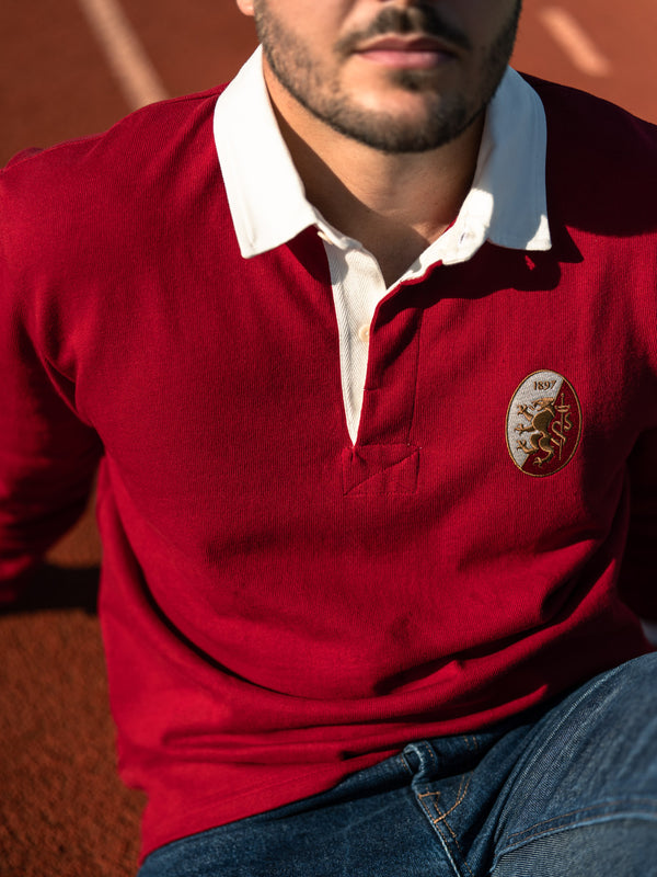 Pétrone RCA Polo manches longues héritage rugby coton bio rouge homme