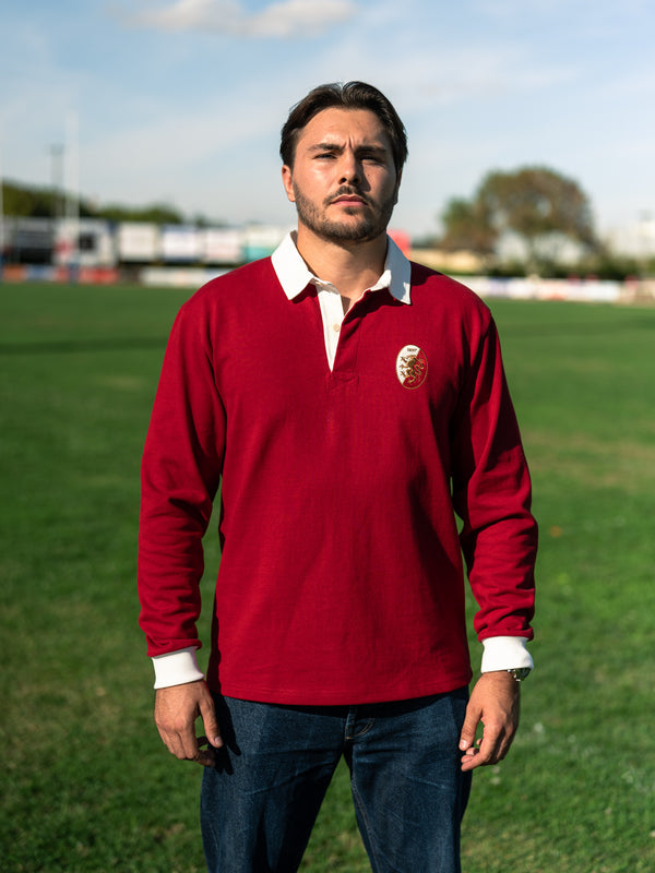 Pétrone RCA Polo manches longues héritage rugby coton bio rouge homme