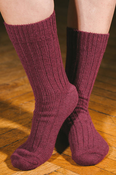 Pétrone chaussettes chaudes côtelées laine mérinos bordeaux foncé homme vignette