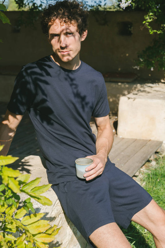 Ensemble de pyjama court coton biologique tencel lyocell homme