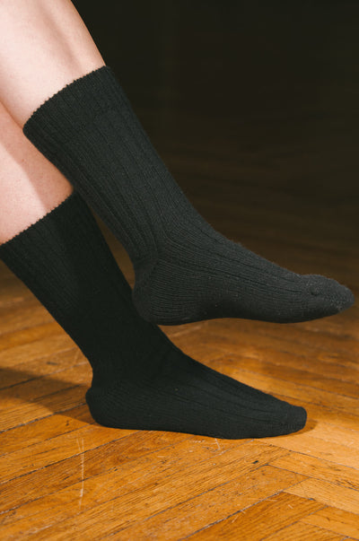 Pétrone chaussettes chaudes côtelées laine mérinos noir homme vignette