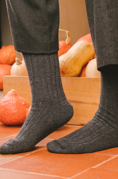 Pétrone chaussettes chaudes côtelées laine mérinos gris anthracite homme vignette