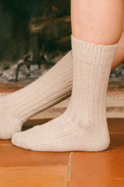 Pétrone chaussettes chaudes côtelées laine mérinos beige homme vignette