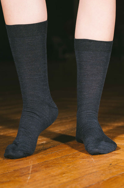 Pétrone chaussettes laine mérinos bleu chiné homme vignette
