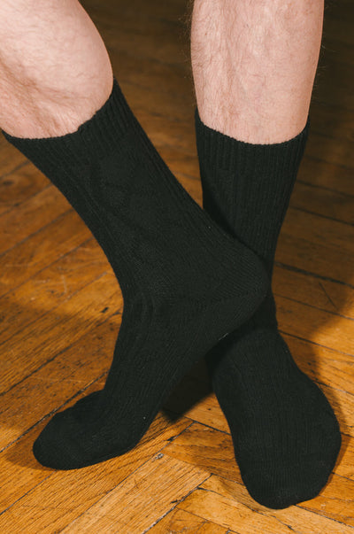 Pétrone chaussettes chaudes maille laine mérinos noir homme vignette